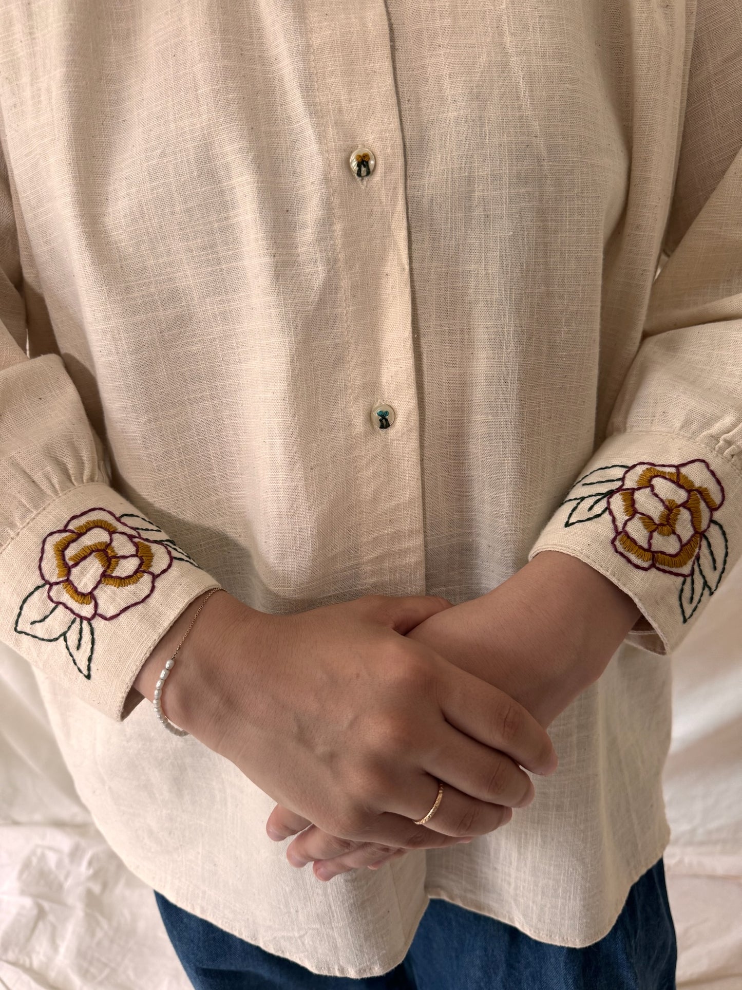 Hana Cotton Embroidered Tunic - Light Cream