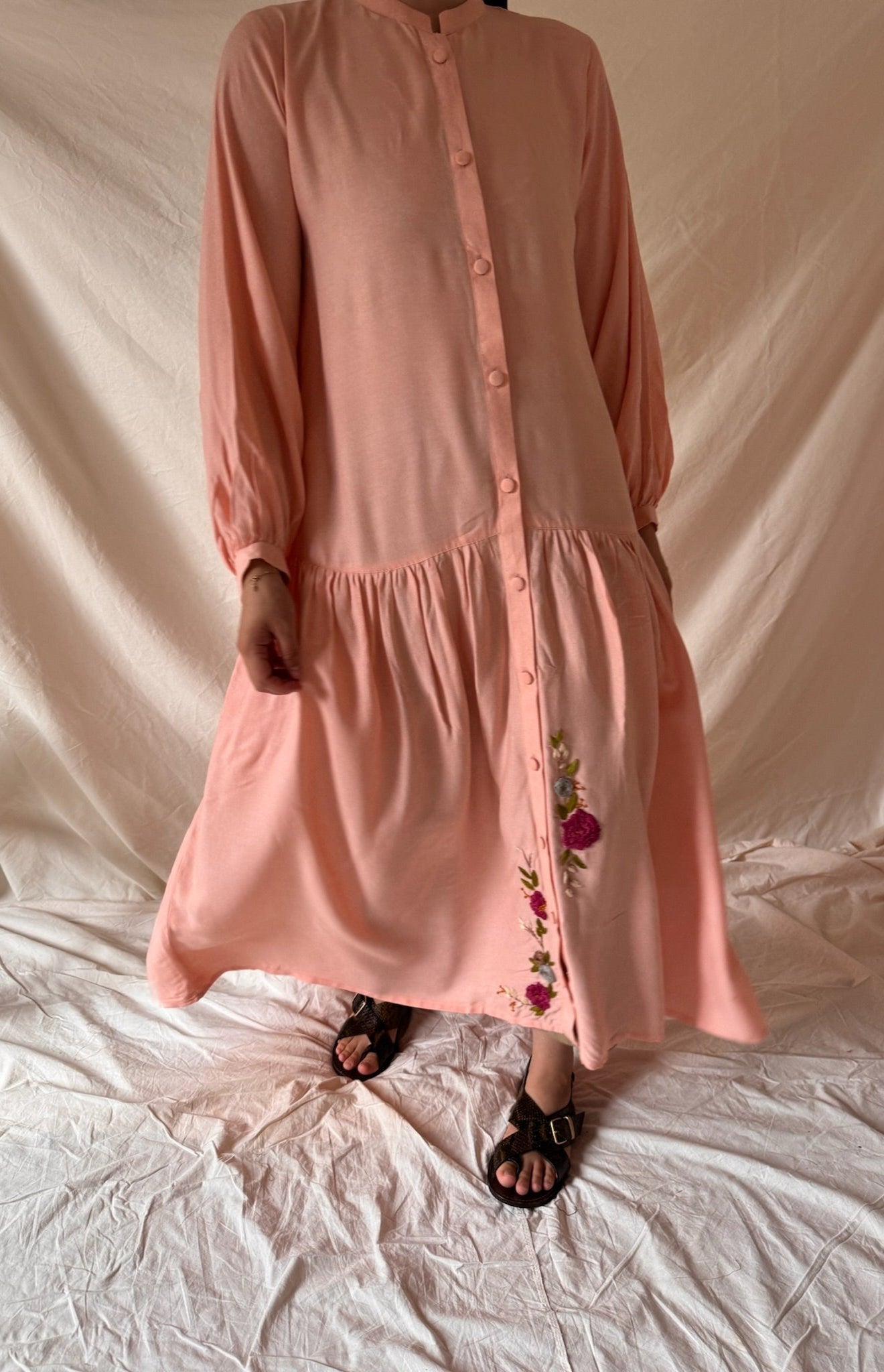 Tala Cotton Embroidered Maxi - Peach