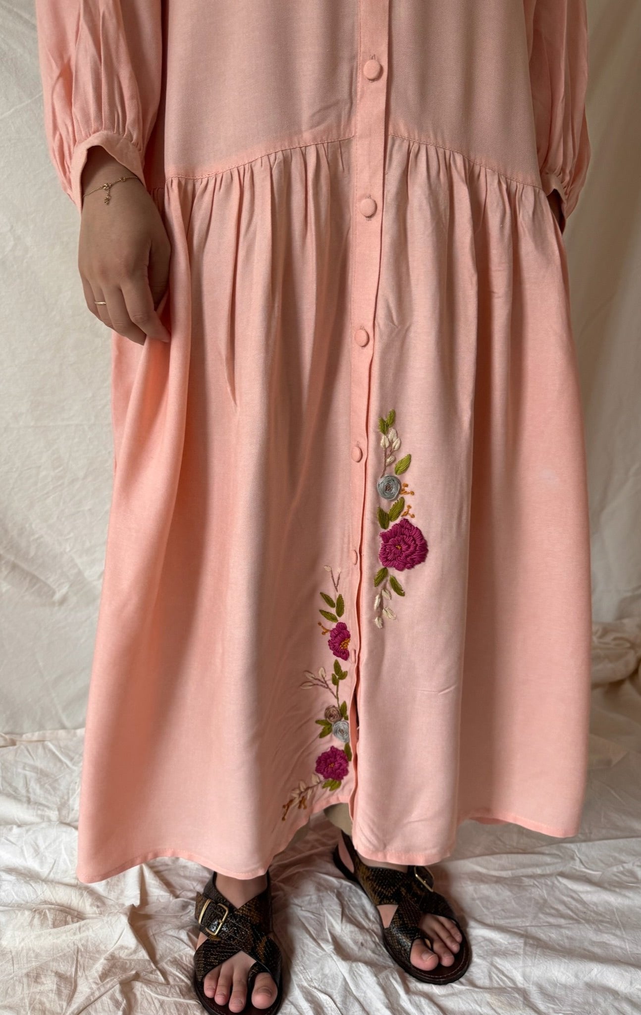 Tala Cotton Embroidered Maxi - Peach