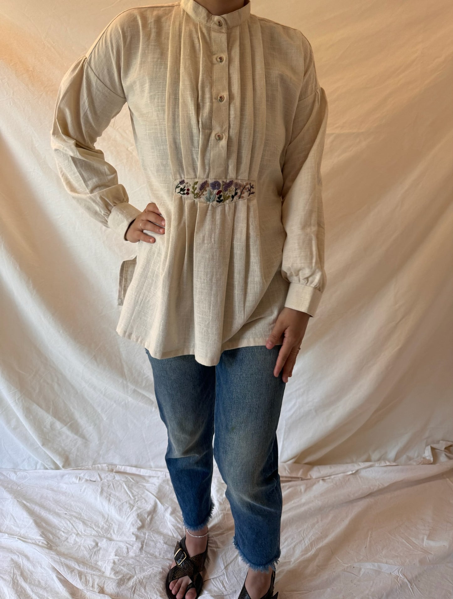 Siham Cotton Embroidered Tunic - Ivory Cream